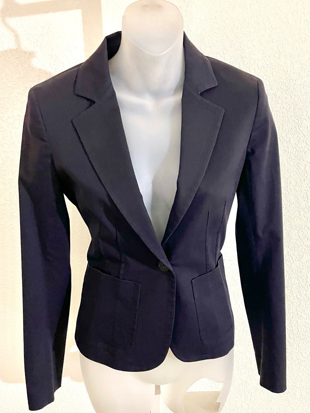 Theory Women's Black Cotton Stretch Single-Button Blazer Sz 4